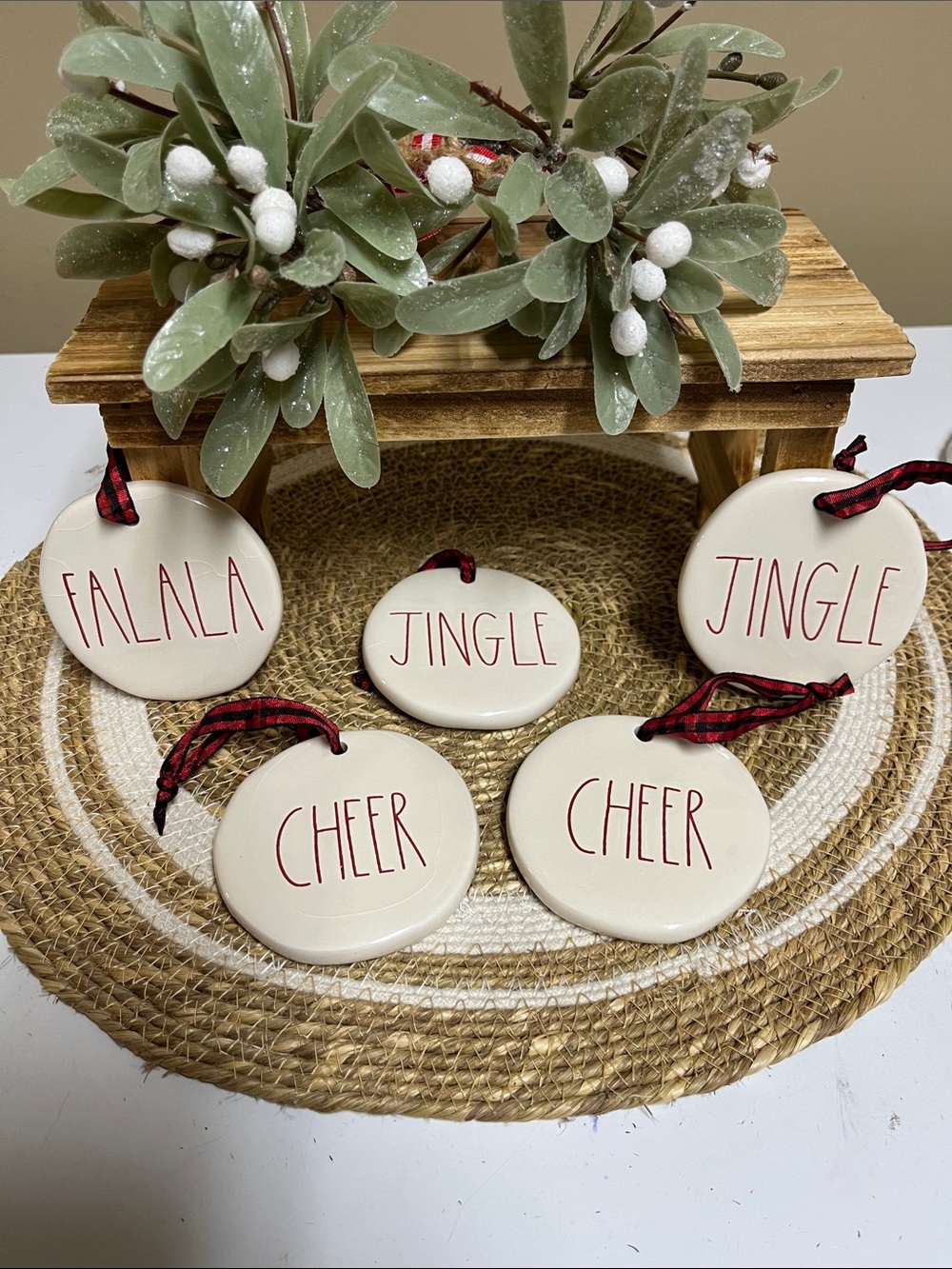 Rae Dunn (5) Ornaments in good condition